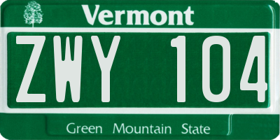 VT license plate ZWY104