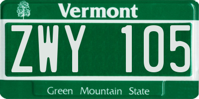 VT license plate ZWY105