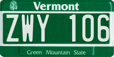 VT license plate ZWY106