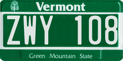 VT license plate ZWY108