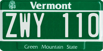 VT license plate ZWY110