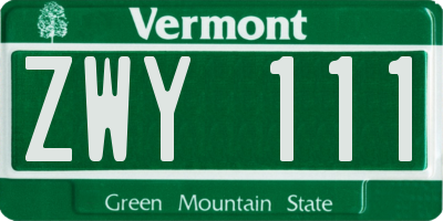 VT license plate ZWY111