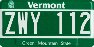 VT license plate ZWY112