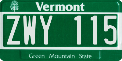 VT license plate ZWY115