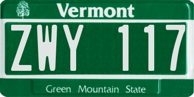 VT license plate ZWY117