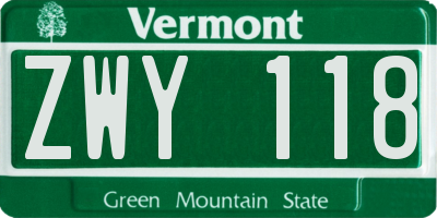VT license plate ZWY118
