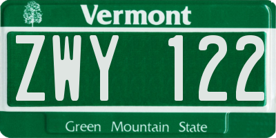 VT license plate ZWY122