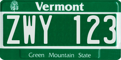 VT license plate ZWY123