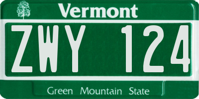 VT license plate ZWY124