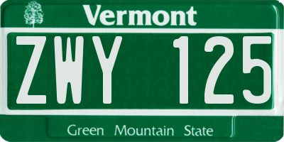 VT license plate ZWY125