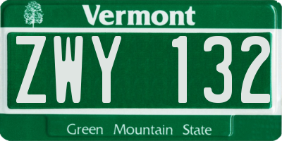 VT license plate ZWY132