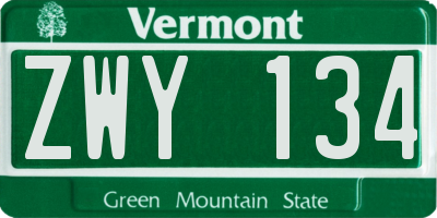 VT license plate ZWY134