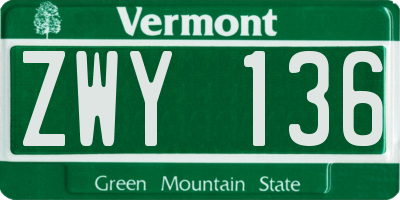 VT license plate ZWY136