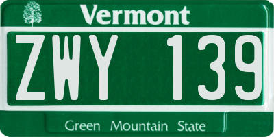 VT license plate ZWY139