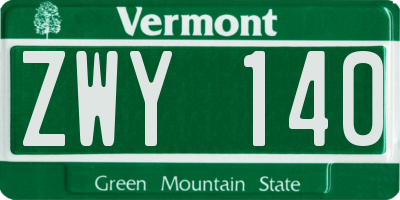 VT license plate ZWY140