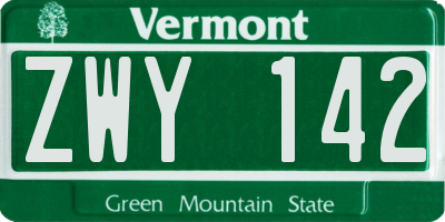 VT license plate ZWY142