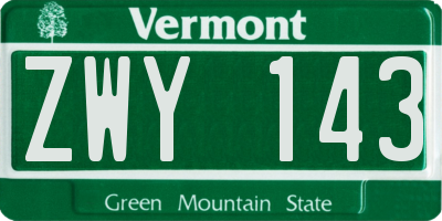 VT license plate ZWY143