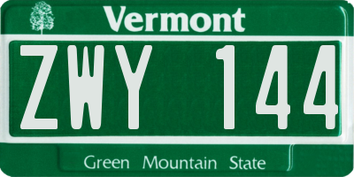 VT license plate ZWY144