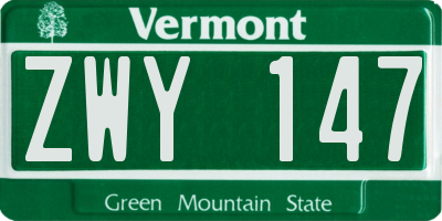 VT license plate ZWY147