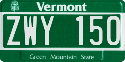 VT license plate ZWY150