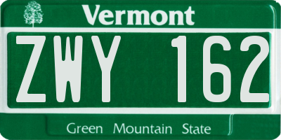 VT license plate ZWY162
