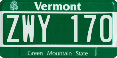 VT license plate ZWY170