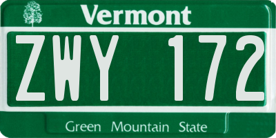 VT license plate ZWY172