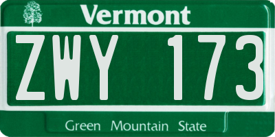 VT license plate ZWY173