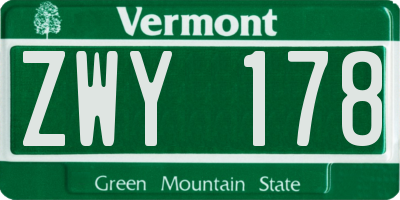 VT license plate ZWY178