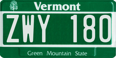 VT license plate ZWY180