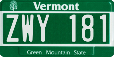 VT license plate ZWY181