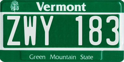 VT license plate ZWY183