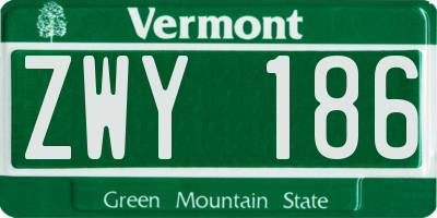 VT license plate ZWY186