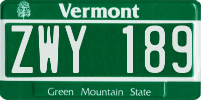 VT license plate ZWY189
