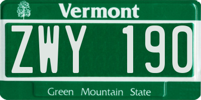 VT license plate ZWY190