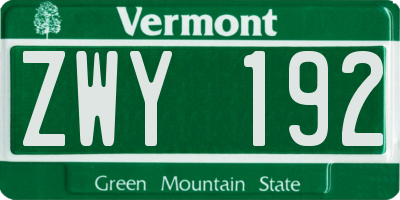 VT license plate ZWY192