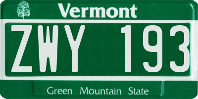 VT license plate ZWY193