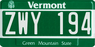 VT license plate ZWY194