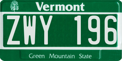 VT license plate ZWY196