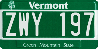 VT license plate ZWY197