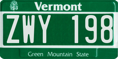 VT license plate ZWY198