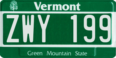 VT license plate ZWY199
