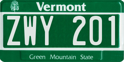 VT license plate ZWY201