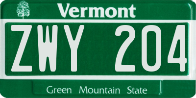 VT license plate ZWY204