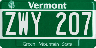 VT license plate ZWY207
