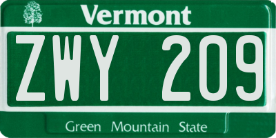 VT license plate ZWY209