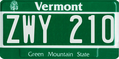 VT license plate ZWY210