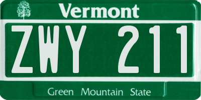 VT license plate ZWY211