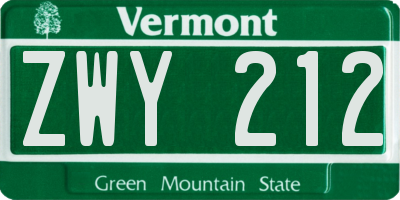 VT license plate ZWY212