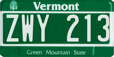 VT license plate ZWY213